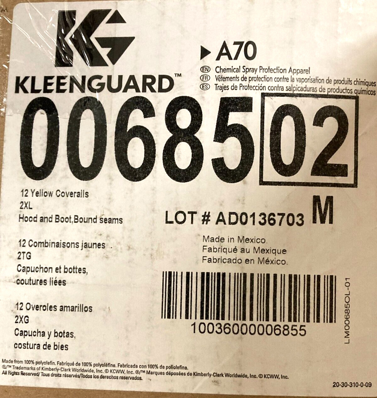 Qty 12 KLEENGUARD A70 2XL Chemical Protective Coverall w/Hood & Boot 00685 new