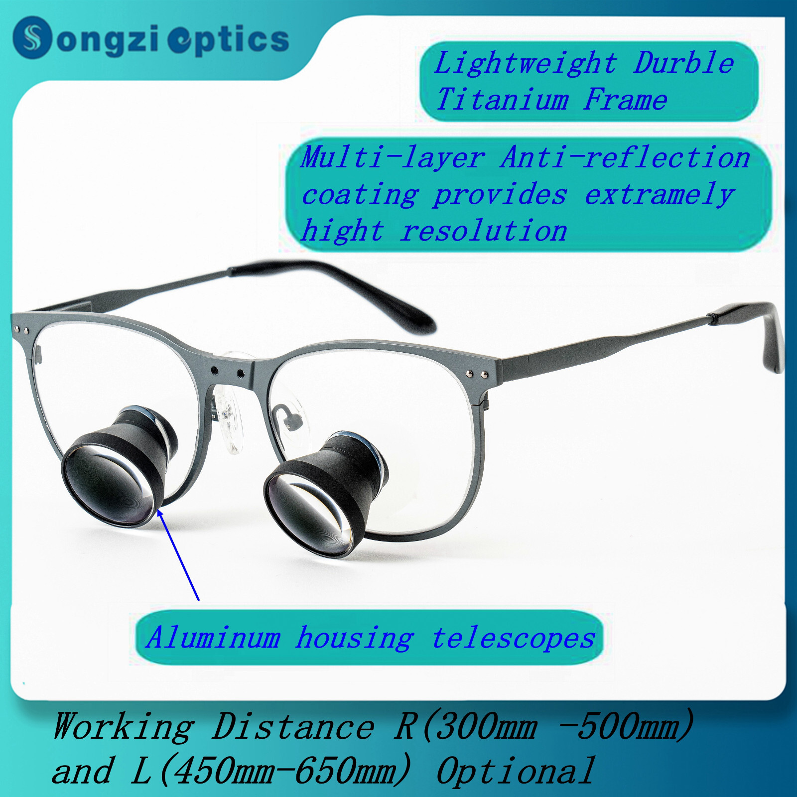 2.5X 3X 3.5X Optional Gray Titanium Frame TTL Dental Surgical Loupes Customized