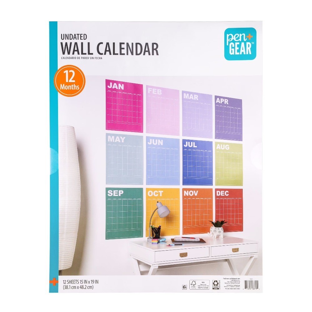 Large 15 x 19 Inch Rainbow Undated Monthly Calendar Planner Wall Poster