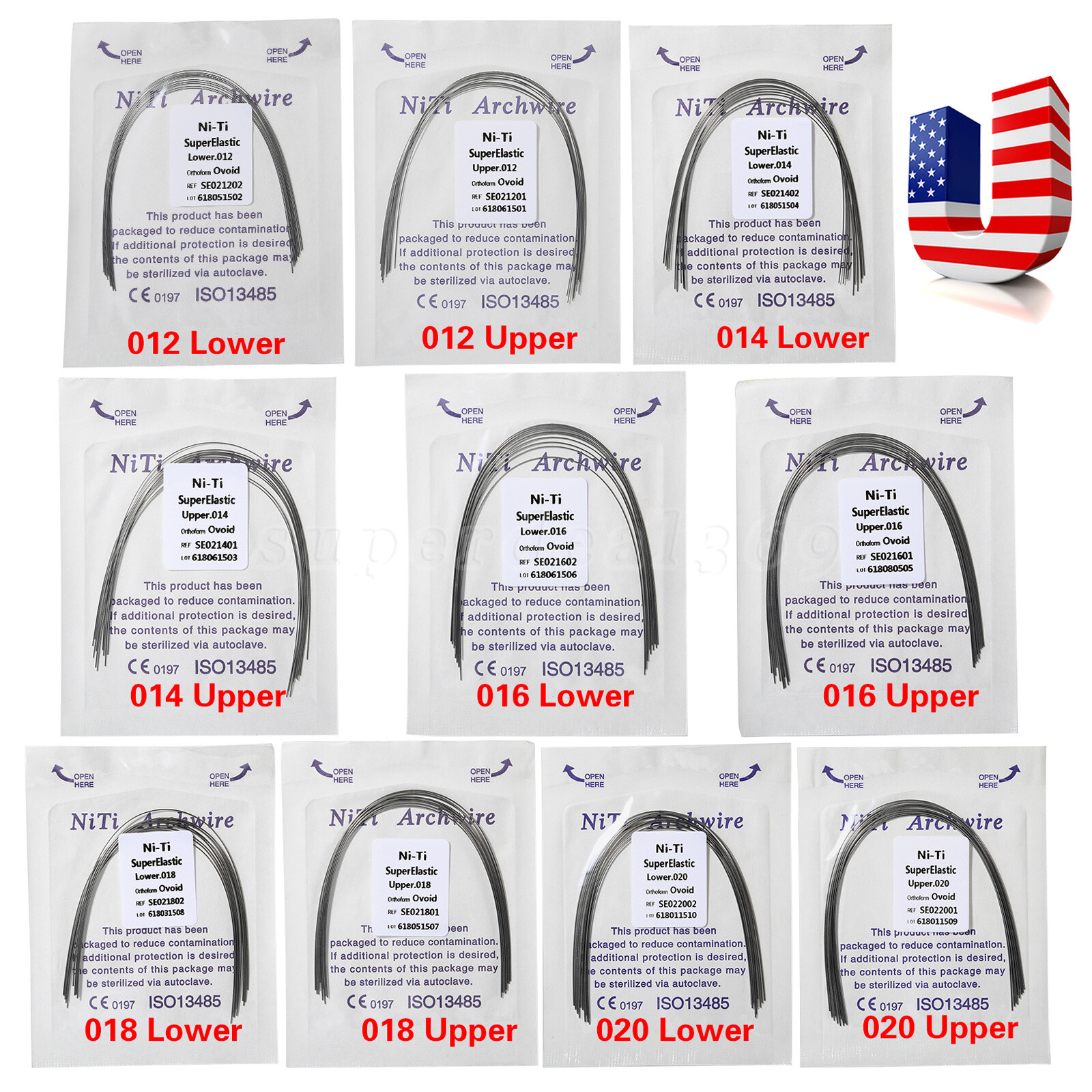 100pcs 10packs Dental Orthodontic Super Elastic Niti Arch Wire Round Ovoid Form