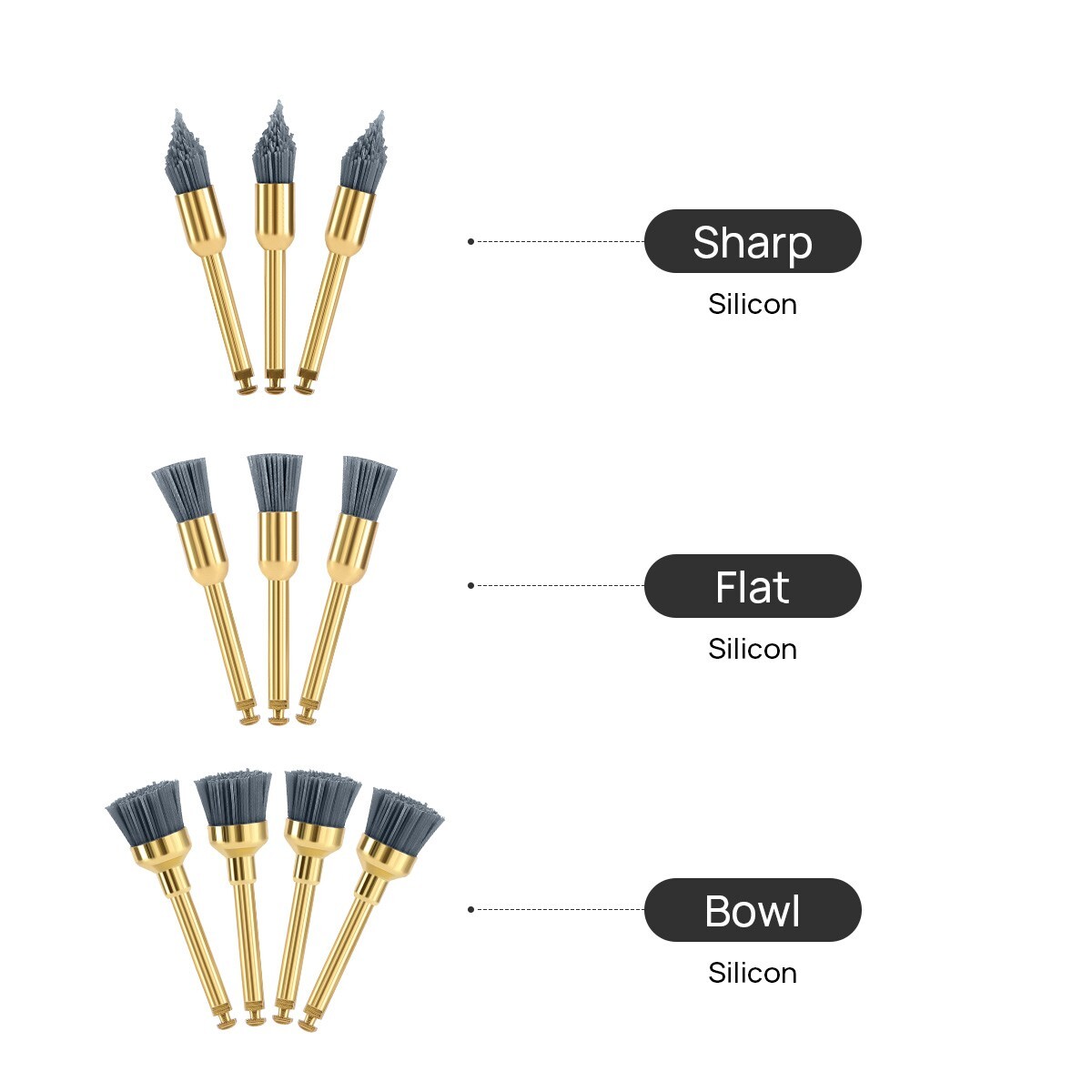 Dental Prophy Polishing Brush Flat/Sharp/Bowl Shape RA Silicon Carbide Brushes