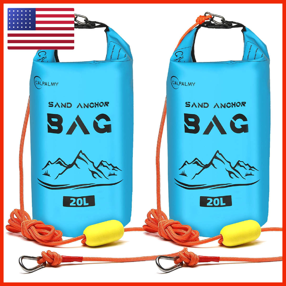 Calpalmy 2-Pack 20L Sand Anchor Bag 2-In-1 Jet Ski Anchor Floating Buoy And