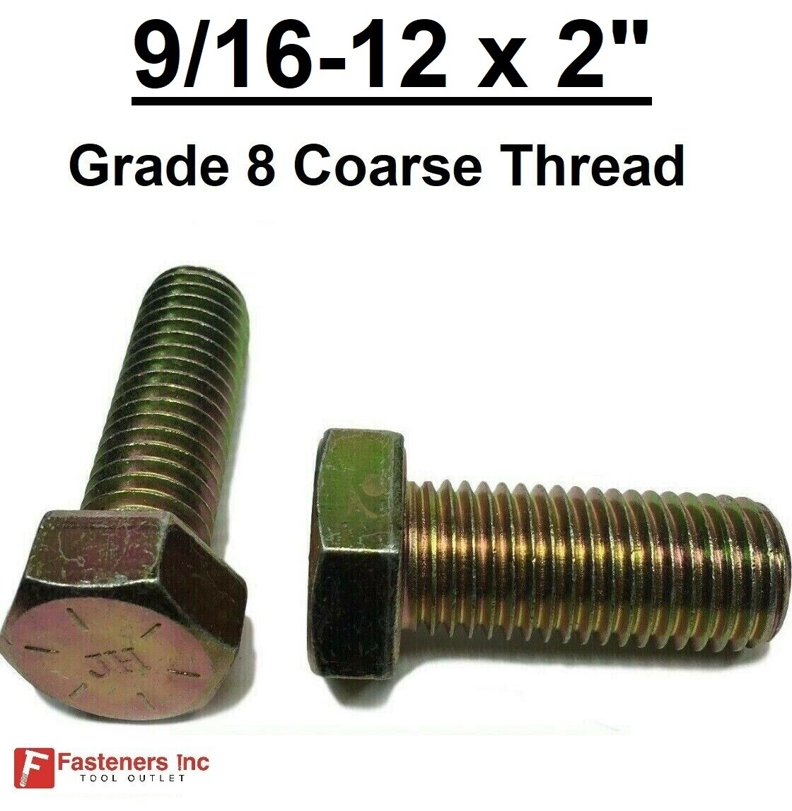 9/16-12 x 2″ Hex Bolt Yellow Zinc Plated Grade 8 Cap Screw Coarse Thread