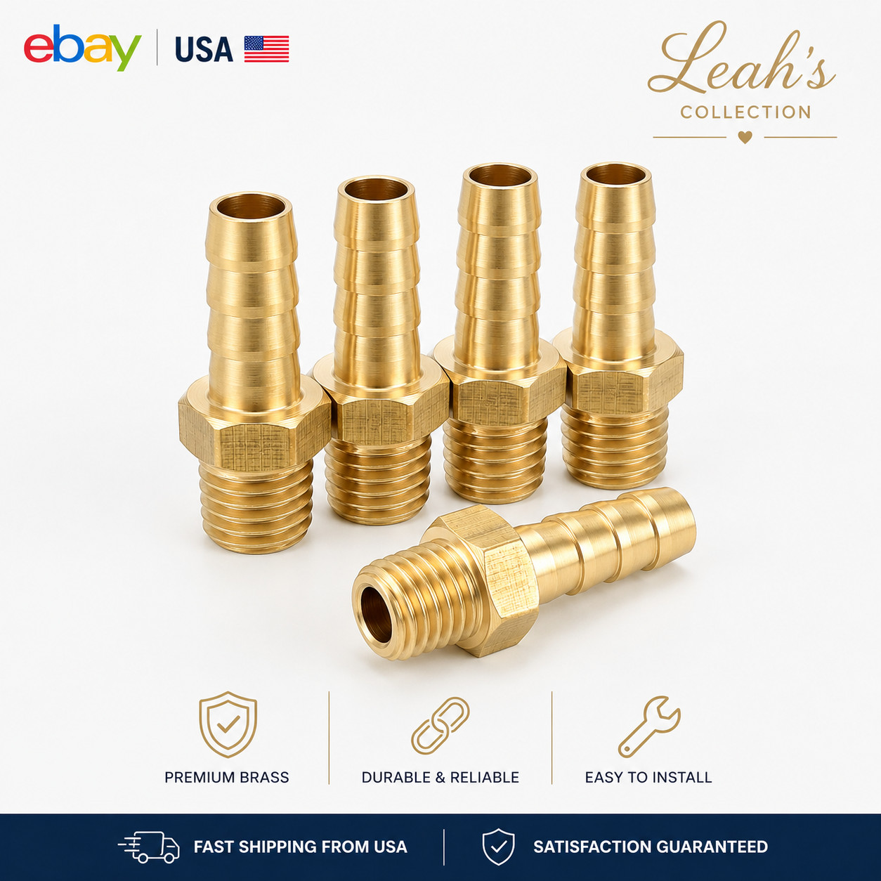 5 Pack Brass Hose Barb to Male Adapter, 4Mm Barb X M5X0.8Mm Male for Industrial