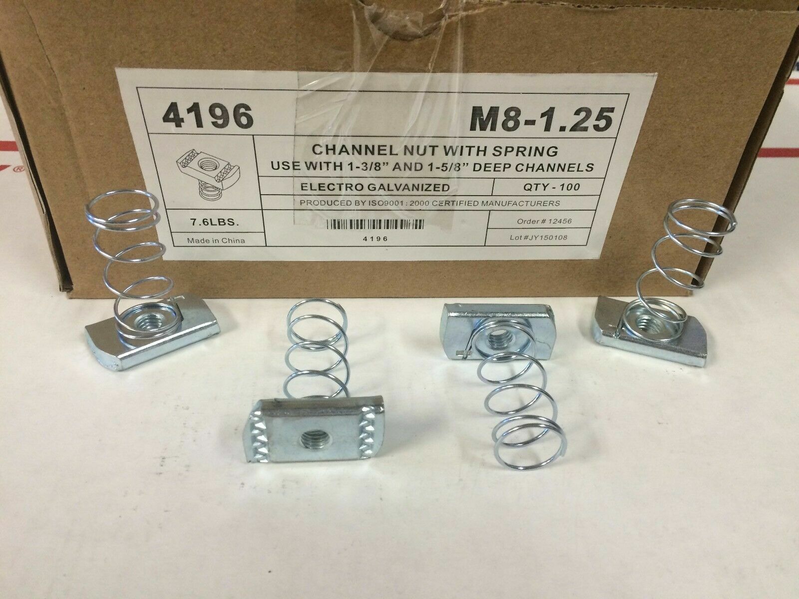 M8-1.25 Metric Strut Spring Nuts for Unistrut Channel #4196 P1007M8 EG / Zinc