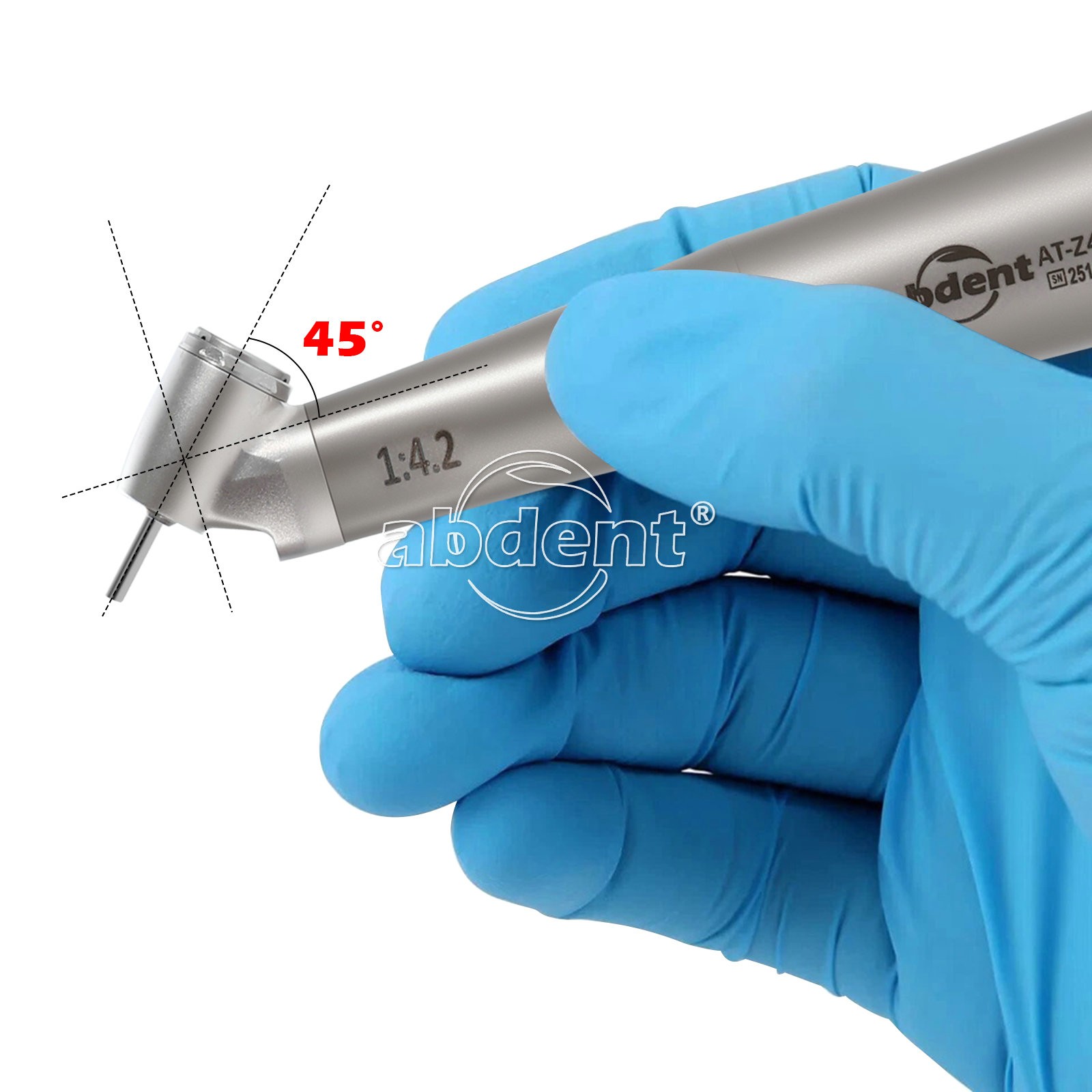 abdent 45° Electric Contra Angle LED Optic 1:4.2 Handpiece Quattro Spray