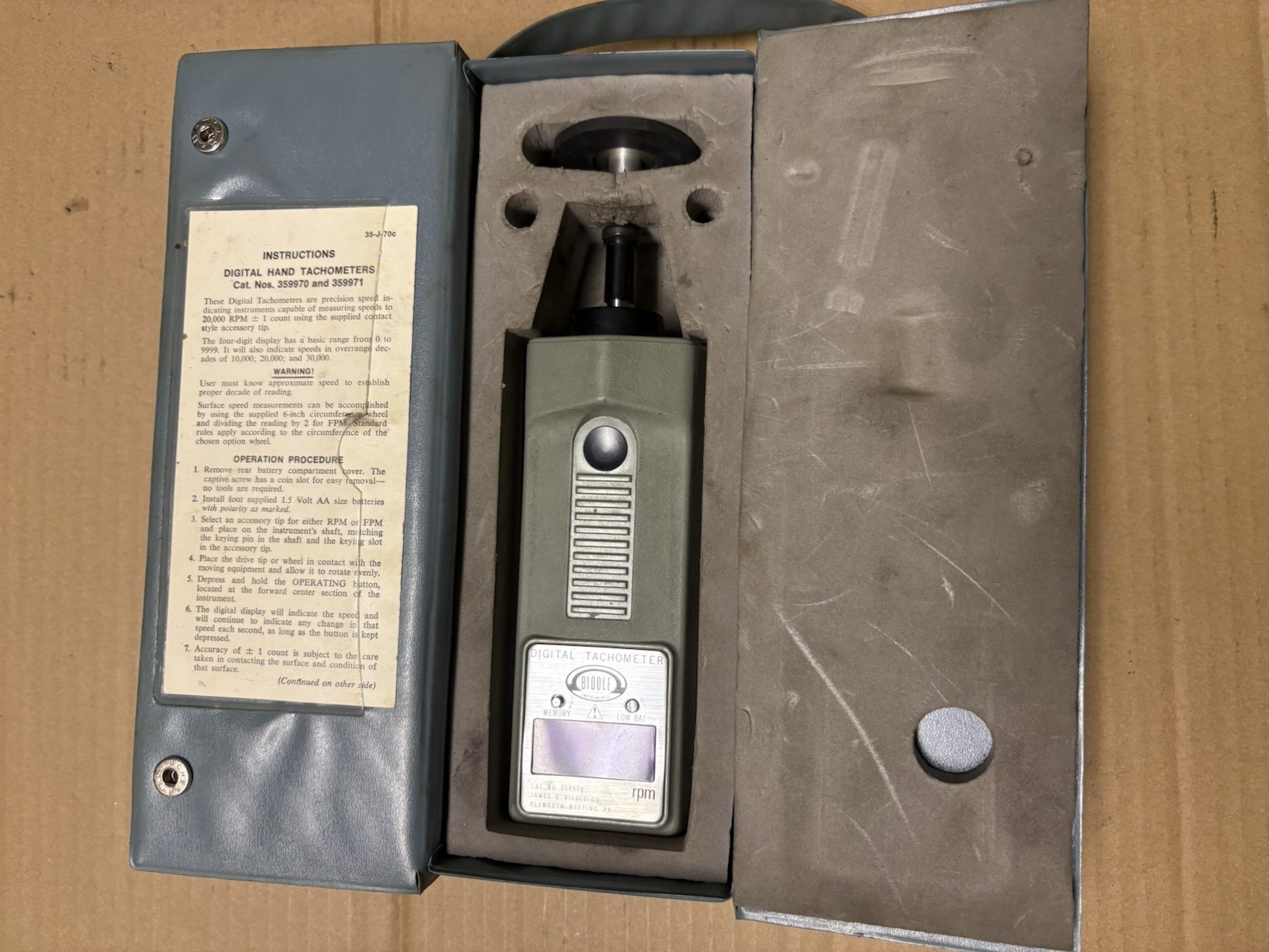 Biddle Digital Hand Tachometer No. 359970 20,000RPM