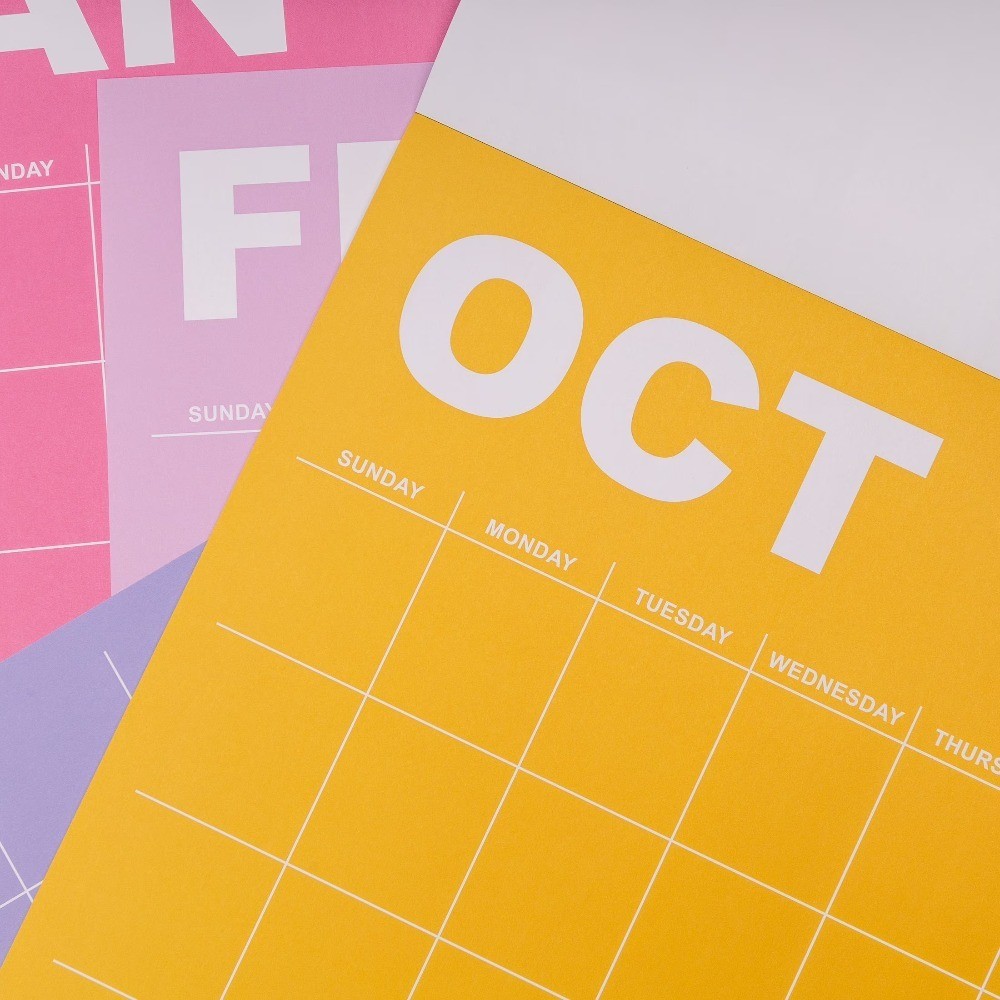 Large 15 x 19 Inch Rainbow Undated Monthly Calendar Planner Wall Poster