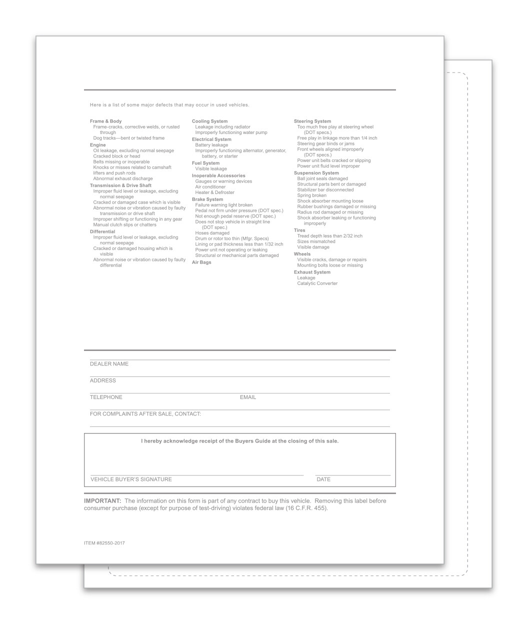 1 PART SELF ADHESIVE BUYERS GUIDE FORM BLANK FRONT TEXT ON BACK 100 PACK DEALER