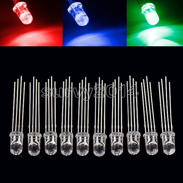 100/200/500/1000PCS 5mm 4pin RGB Tri-Color Common Anode LED light Red Green Blue