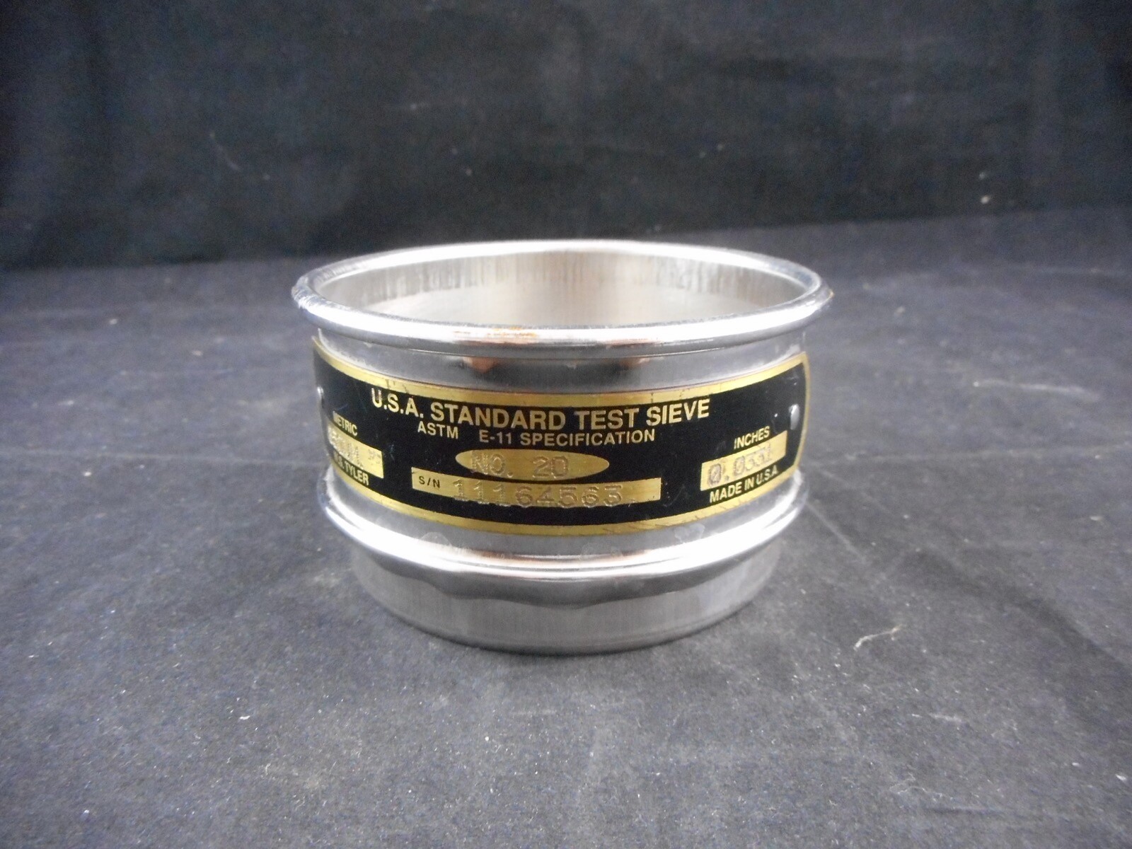 W.S. TYLER Stainless Steel Cloth 3” Test Sieves No.20 850um Half Height 1711 1PK