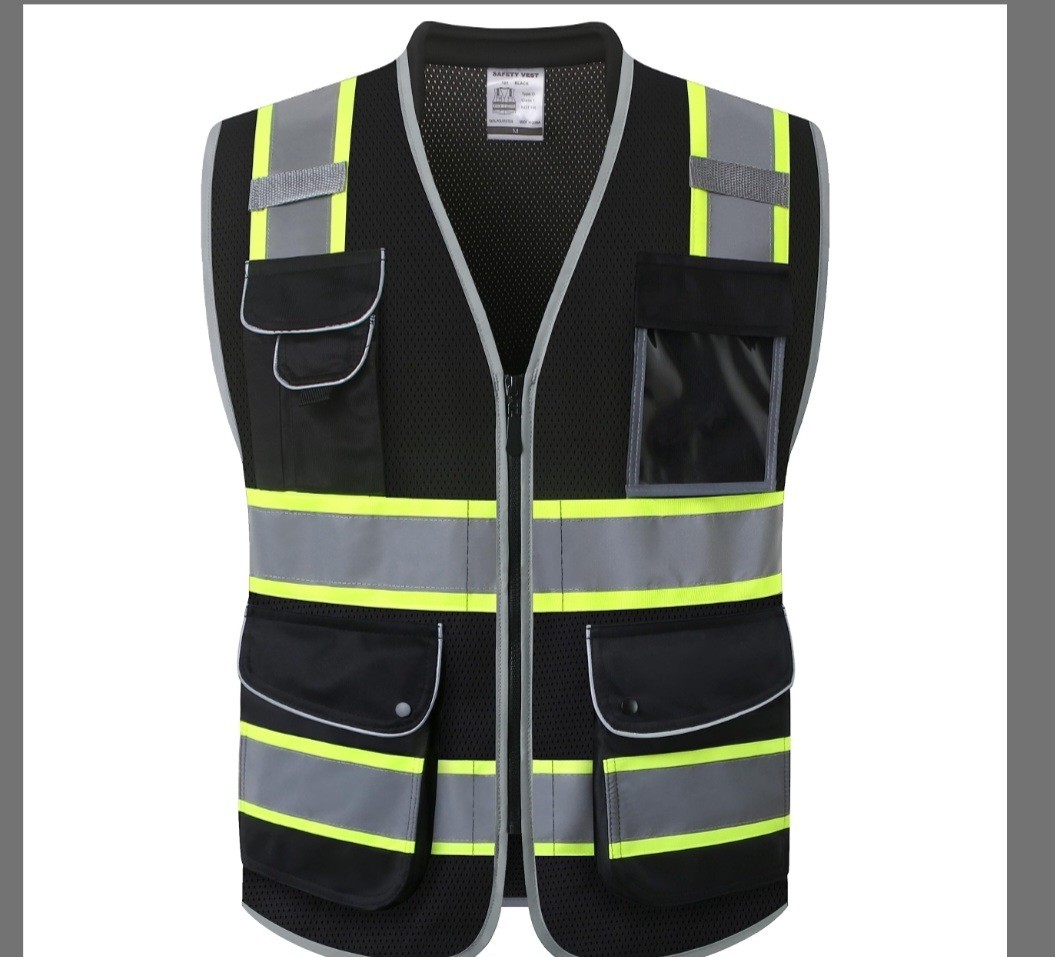 *JKSafety 9 Pockets Hi-Vis Black Safety Vest 3XL