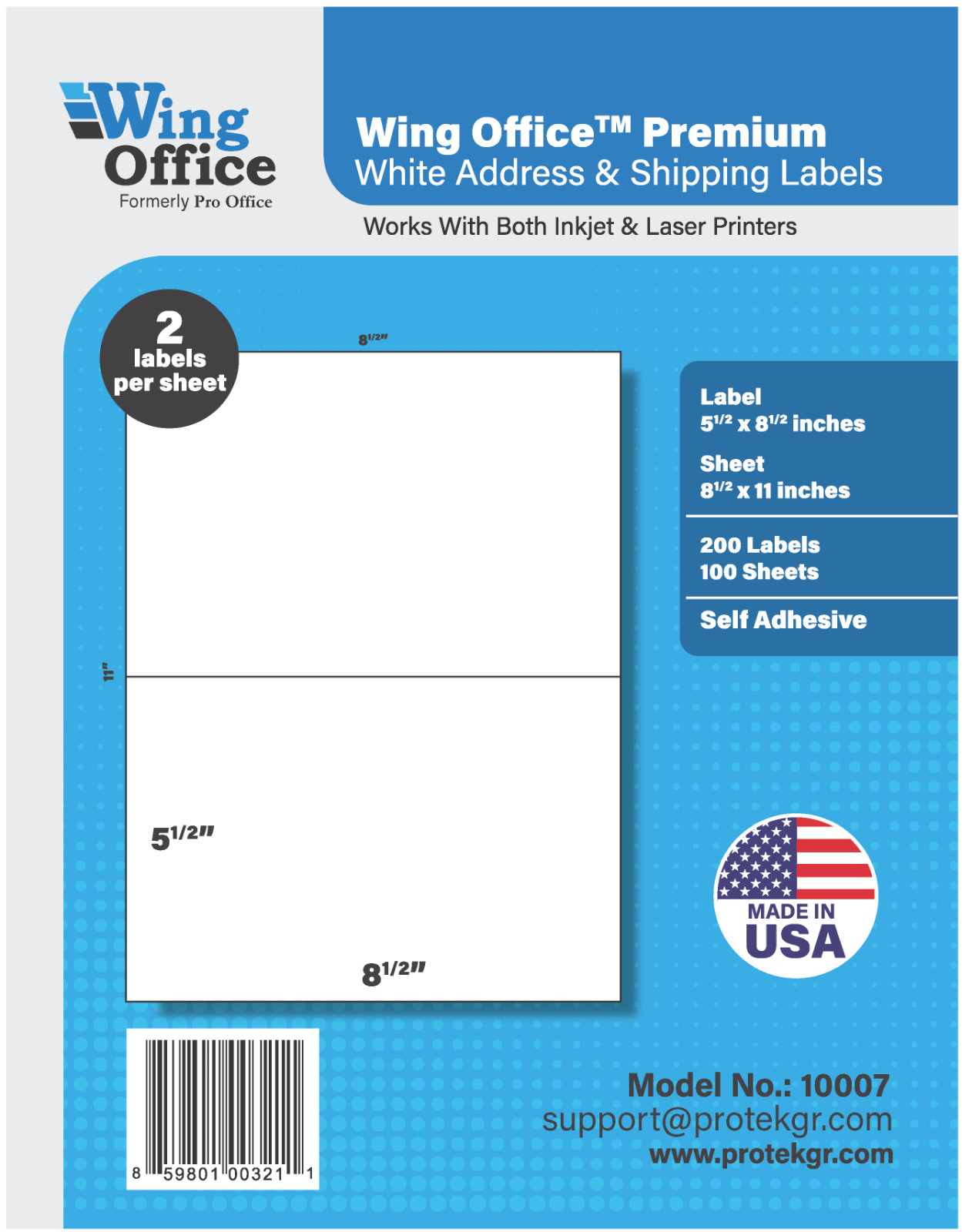 SHIPPING LABELS – Self Adhesive – 8.5 x 5.5 – Pro Office – Industrial Strength