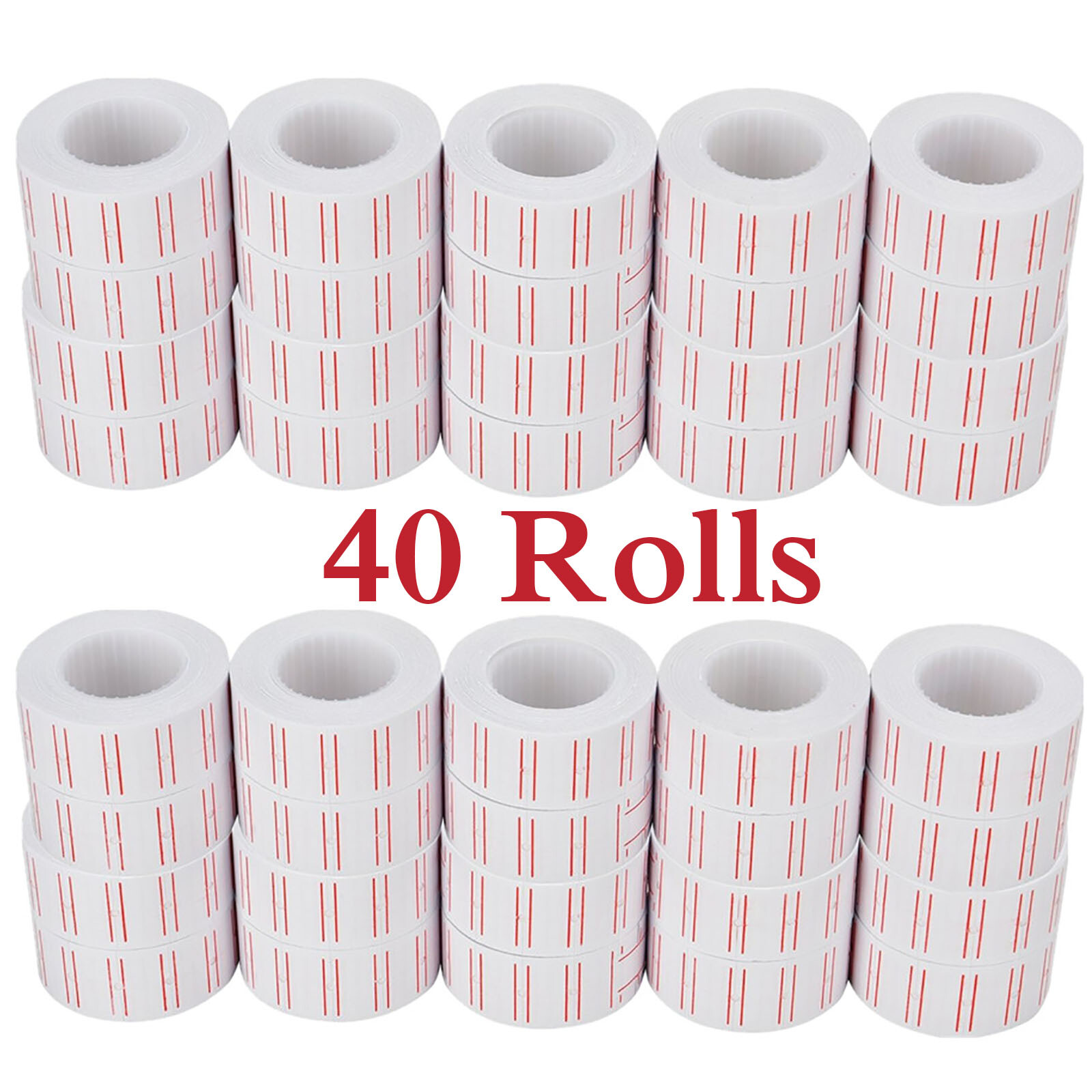 40 Rolls 600 Price Label Paper Tag Sticker MX-5500 Labeller Gun White Red Line