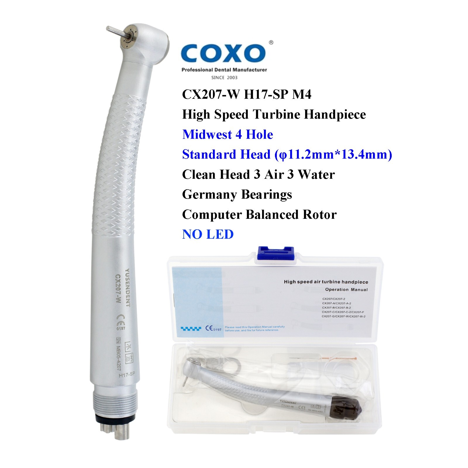 COXO High Speed Handpiece Dental Turbine M4 fit Sinol Coupler 4 Hole CX207-W H17
