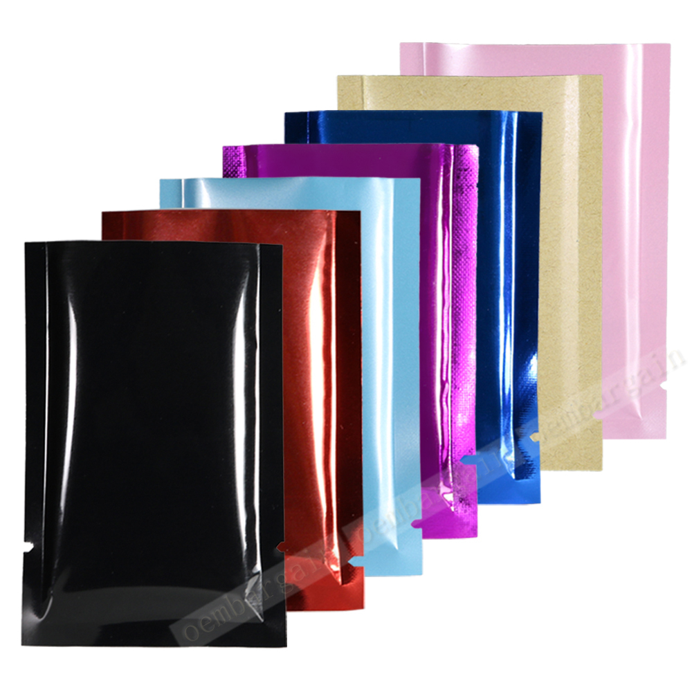 100 Black Red Blue Rose Pink Kraft Glossy Foil Open Top Pouch w/ Tear Notch M42