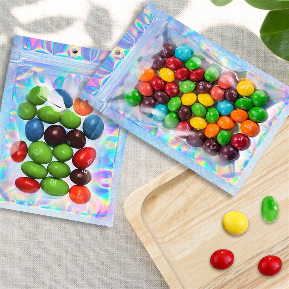 Holographic Mylar Bags Smell Proof Food Storage Zip Seal Foil Pouch Candy Bag
