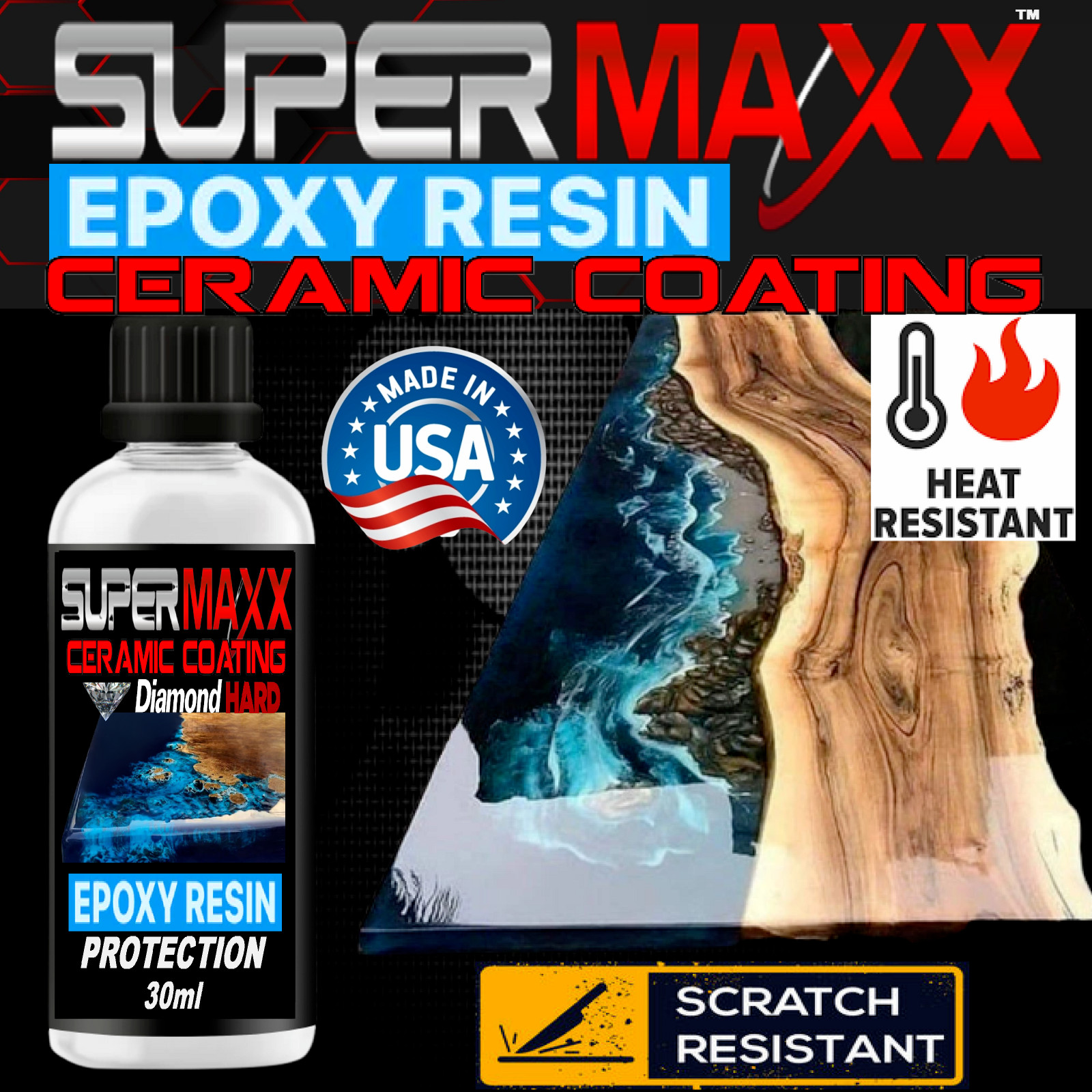 EPOXY RESIN TABLE TOP BAR TOP ART RESIN CRYSTAL CLEAR STAIN SCRATCH RESISTANCE