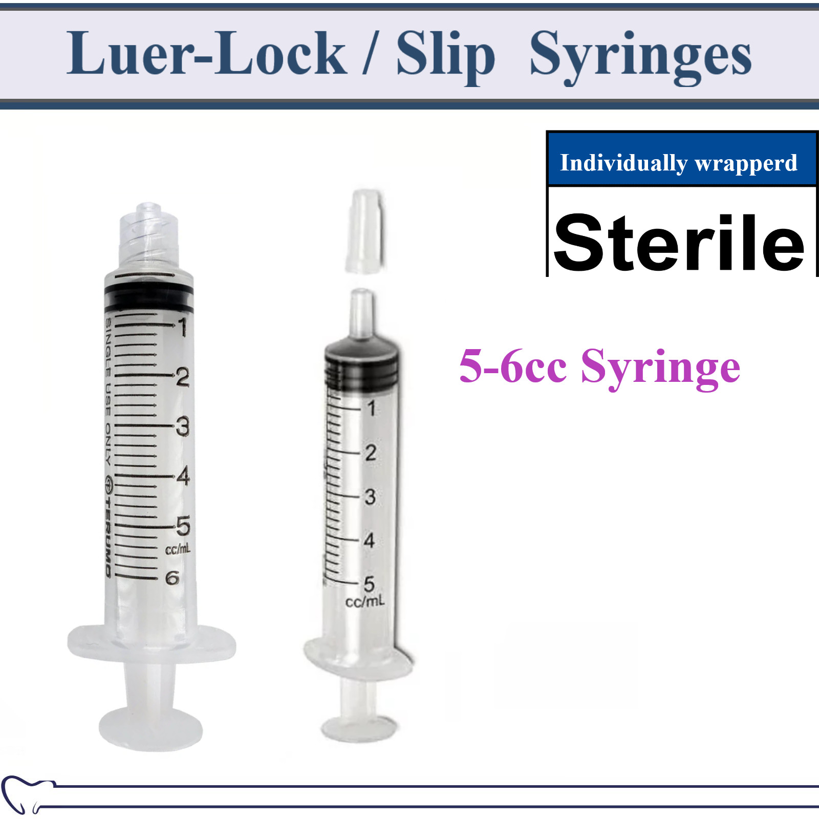 AMGoods 5cc / 5ml LUER SLIP or LUER LOCK SYRINGES STERILE SYRINGE, NO NEEDLE!