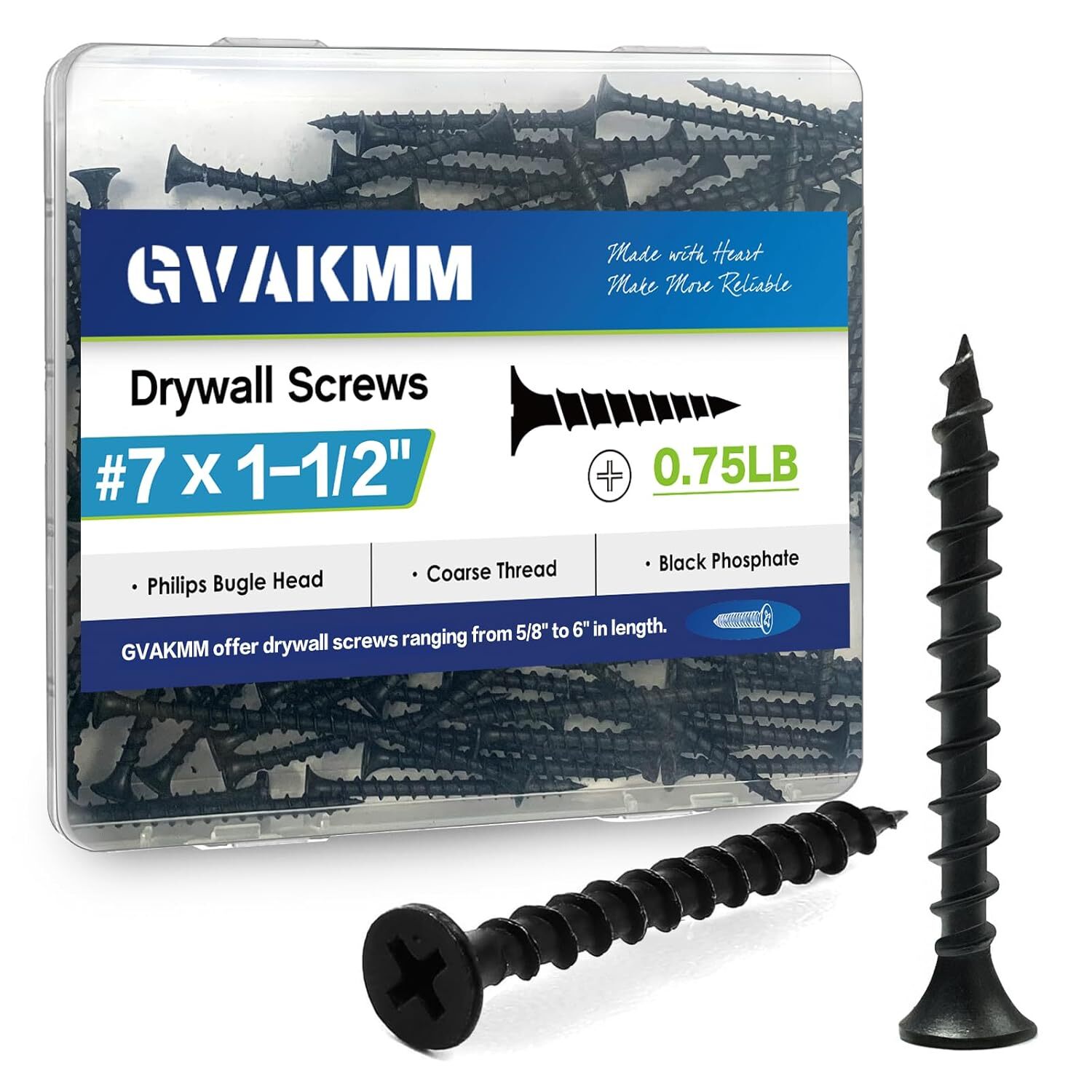 0.75LB (165pcs),#7×1-1/2”Drywall Screws,Black Wood Screws,Coarse Thread,Phil…