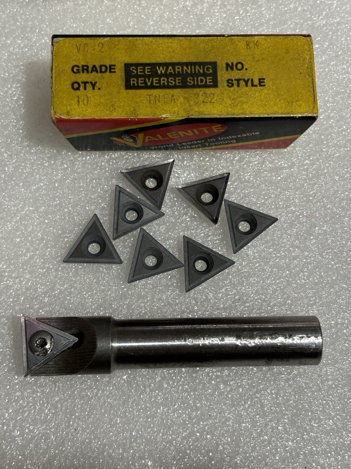 Lot of 7 Valenite Carbide Inserts VC-2 TNEA 322 KK & Boring Bar (Used) as Shown