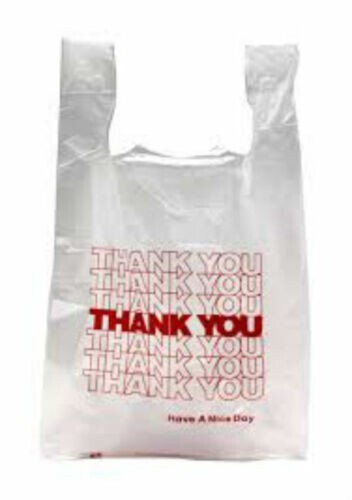 QTY 100 THANK-YOU T-Shirt Bags 11.5×6.5×22 White Plastic LARGE GROCERY FREE GIFT