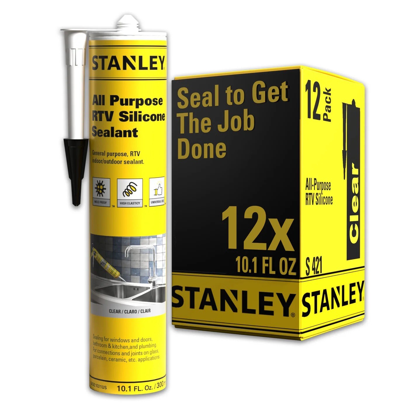Stanley All Purpose RTV Silicone Sealant (Acetoxy cure) Clear – 10.1 fl oz