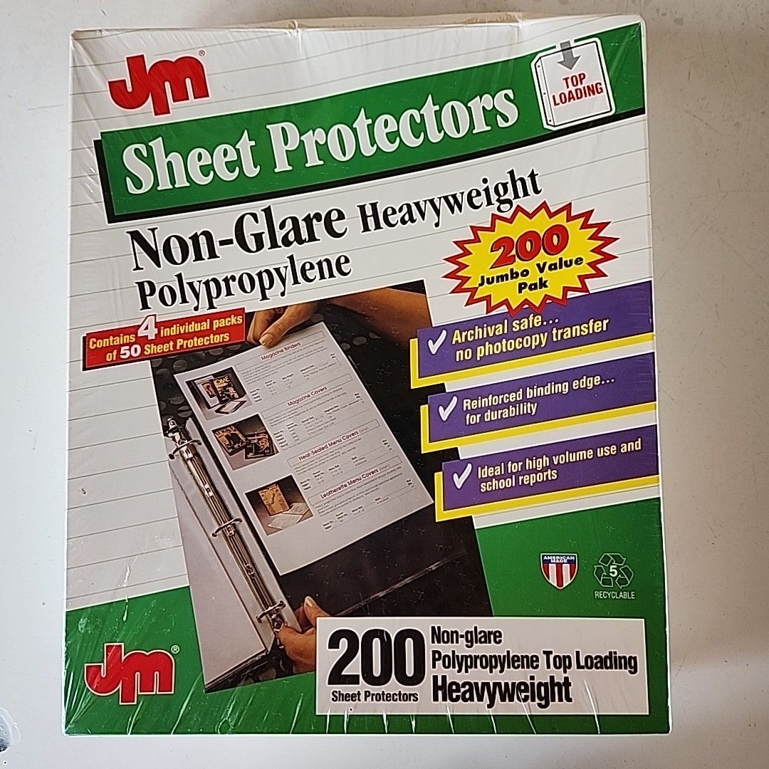 JM Heavyweight Top Loading 200 Pak Sheet Protectors Non-Glare8 1/2″ x 11″ 3 Hole