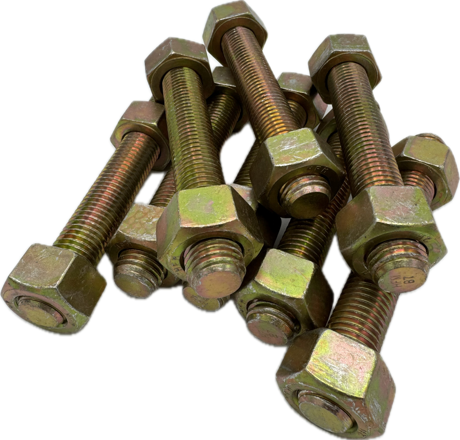 5 Pack! `7/8″-9 x 6-1/2” B7 Studs Cadmium Yellow, End to End, w/ (2) 2H Nuts