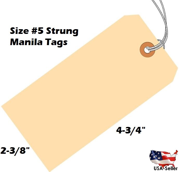 Large Size #5 String Tags 4 3/4″ x 2 3/8″ Colored Manila Shipping 100 200 300