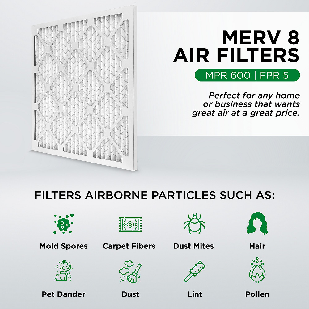 16x20x2 MERV 8 Pleated AC Furnace Air Filters. Box of 6