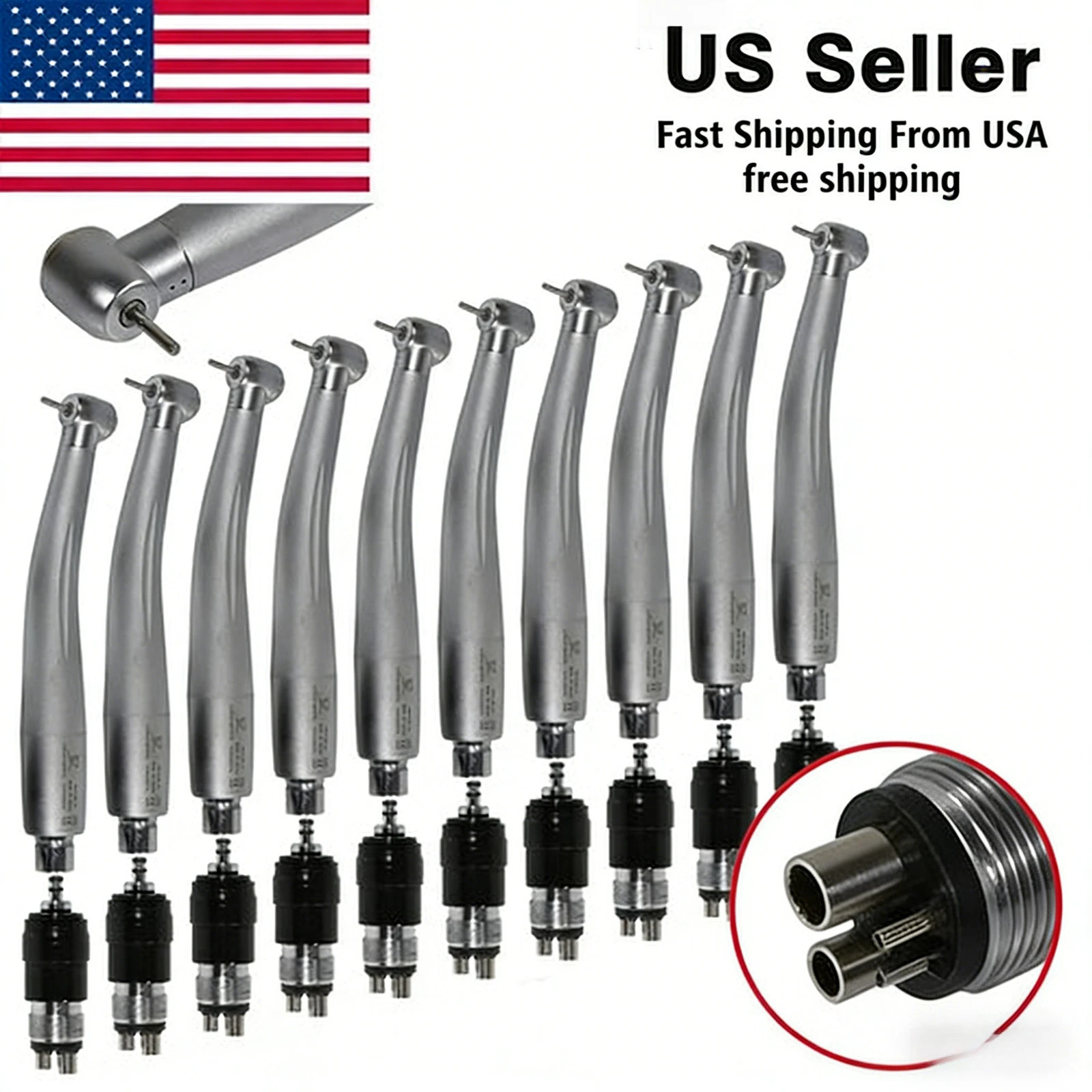 10 Pcs NSK Style Dental High Speed Turbine Handpiece+4 Hole Quick Coupling YBNK4