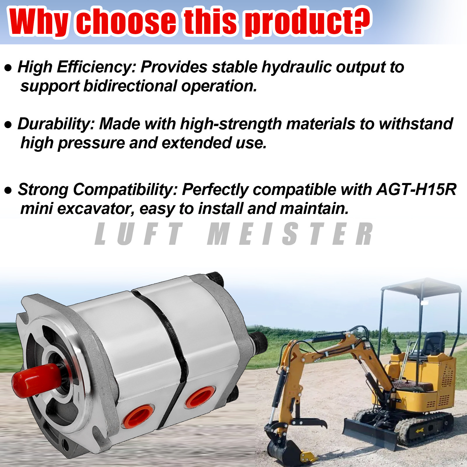 NEW For AGT-H15R Mini Excavators Hydraulic Pump Double Acting Single Section US