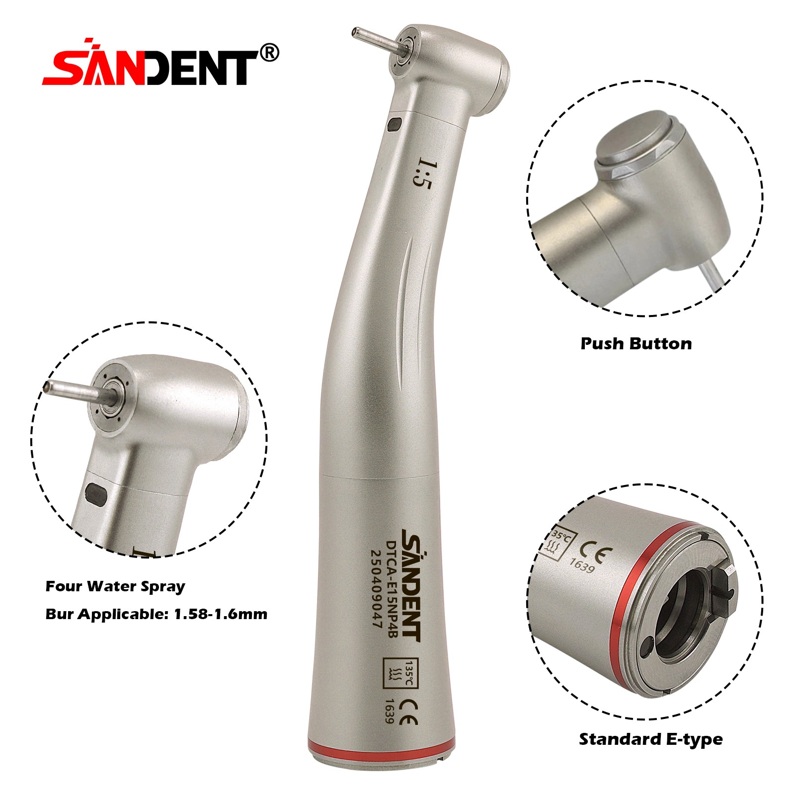 Dental 1:5 LED Handpiece High Speed Contra Angle TI-MAX Fit NSK X95L Z95L