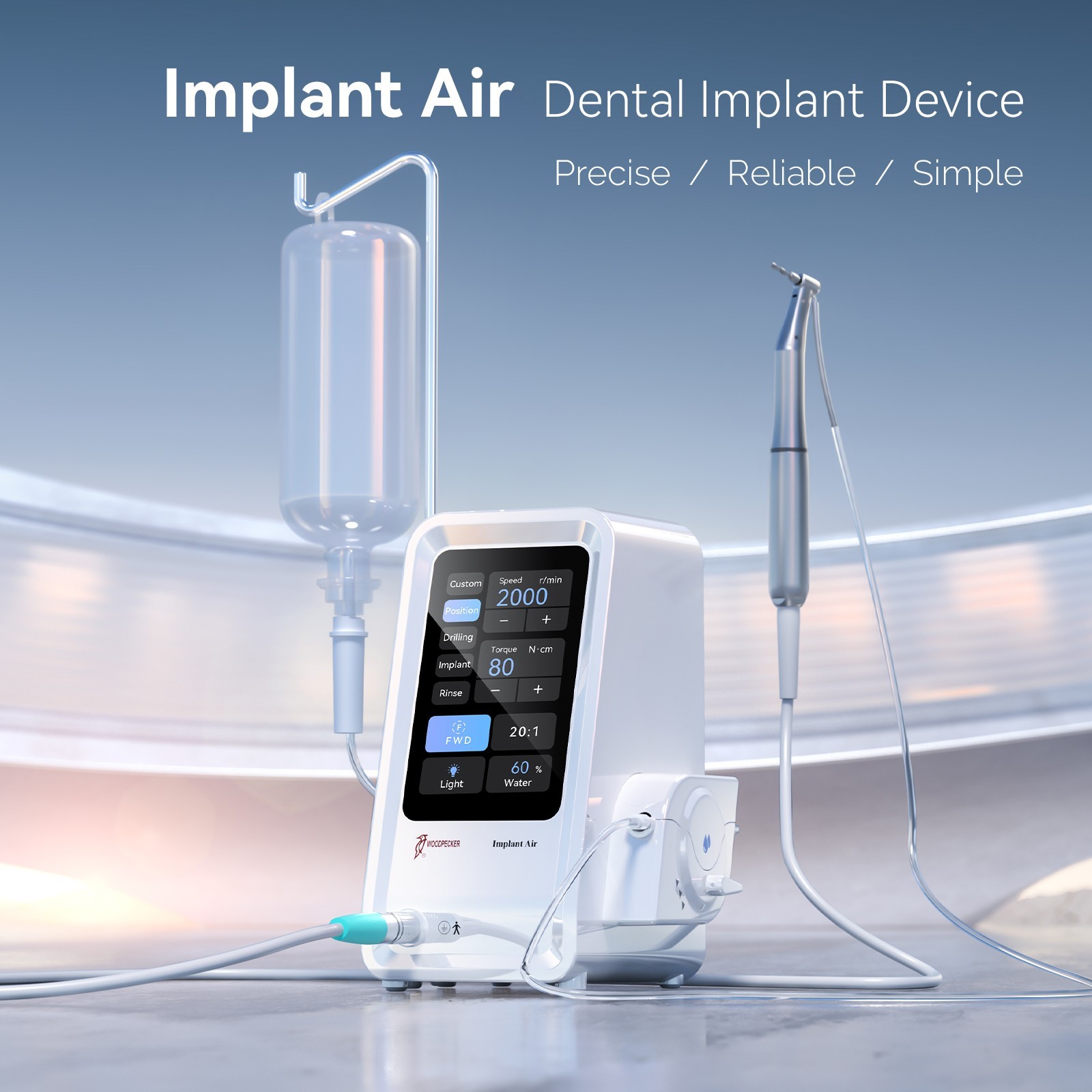 Woodpecker Dental Brushless Implant Air Motor 20:1 LED Contra Angle Handpiece