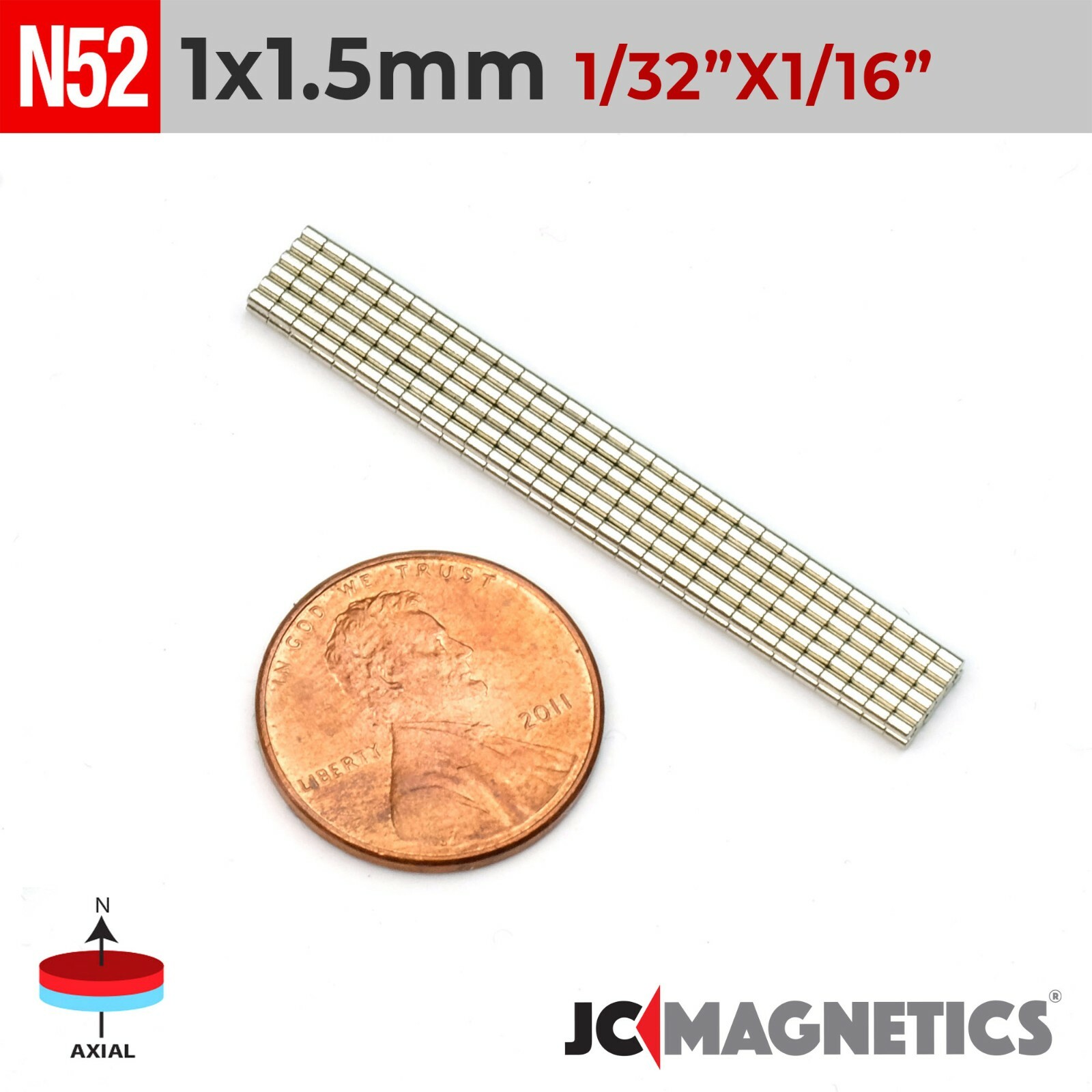 1mm x 1.5mm 1/32″x1/16″ N52 Strong Rare Earth Neodymium Tiny Magnet Disc 1×1.5mm