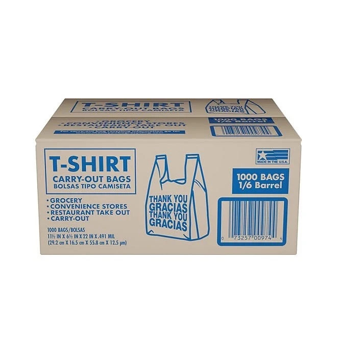 1000 Bags T-Shirt Thank You Plastic Grocery Store Shopping Carry Out Bags
