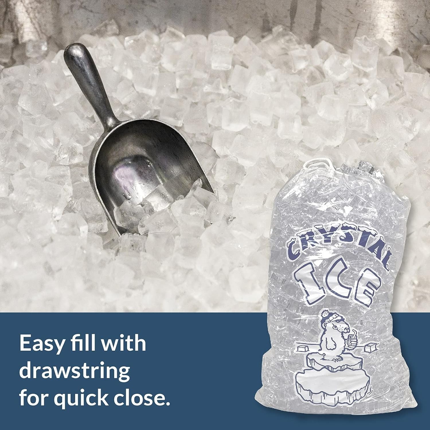Ice bags 10 lb with Drawstring, 500 Count – Heavy Duty 11″ x 20″ Plastic Ice Bag