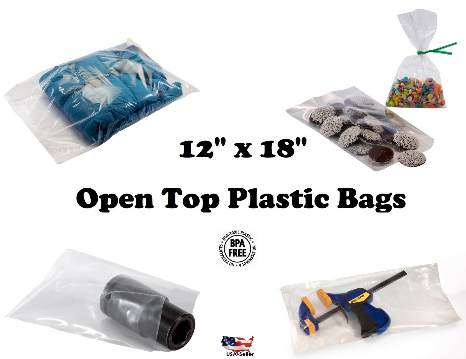 12×18″ Clear Poly Plastic 1-Mil Bags T-Shirt Apparel Packaging Open Top Baggies