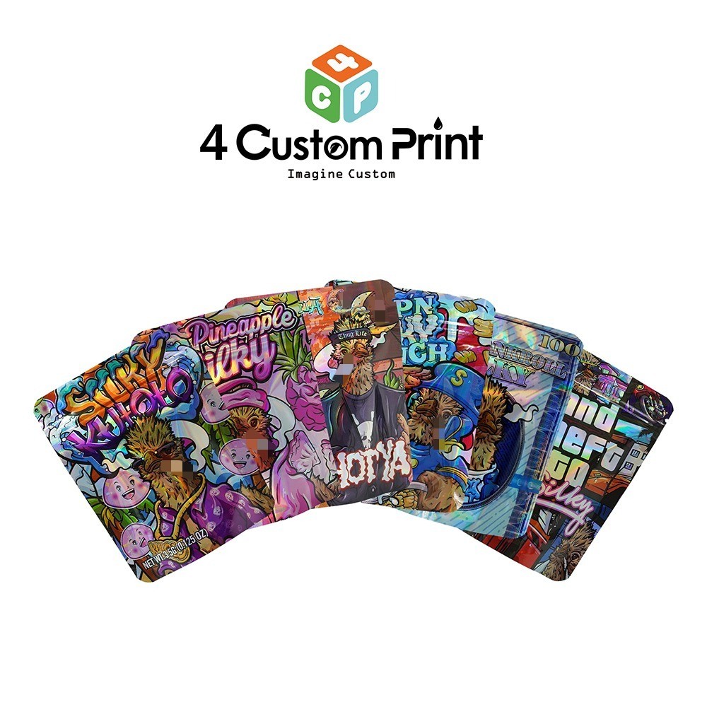 3.5g Mylar Bag Stand Up Zip Seal Bags Mixed Pack Holographic Bag 100pcs