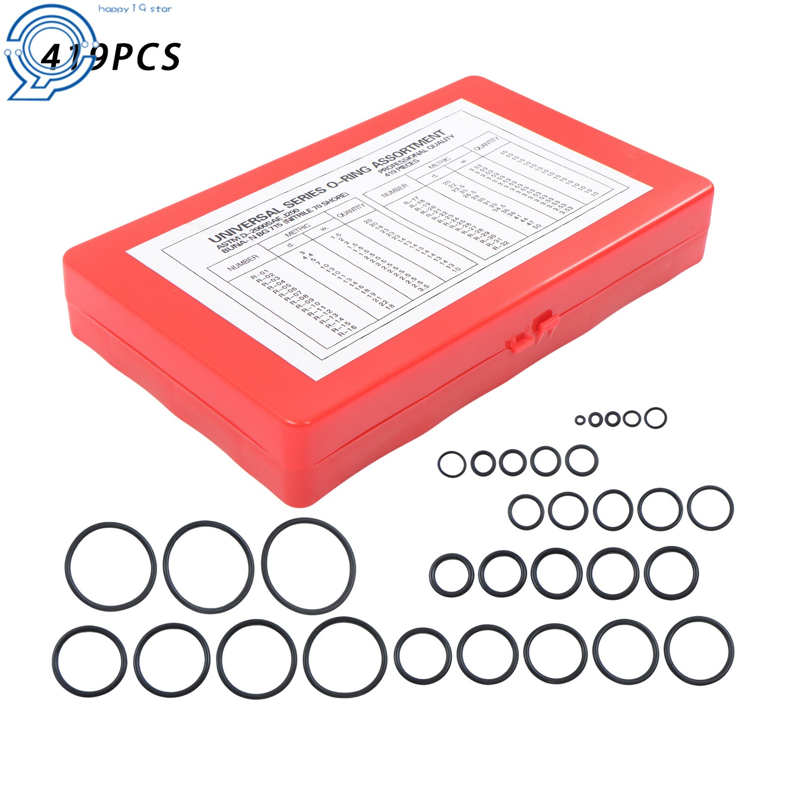 419 Pack Universal O Ring Assortment Set Metric Oil Proof Kit 32 Size O-Ring
