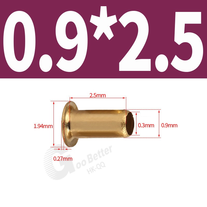 100 x Brass Hollow Tubular Rivets Eyelet M0.9/1.3/1.5/1.7/2/2.3/2.5/3/4/5/6 DIY
