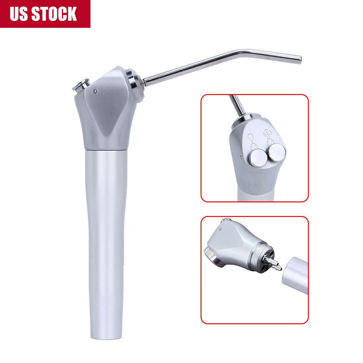 Dental 3 Way Air Water Syringe Triple Spray Handpiece with 2 Nozzles Tips Tubes