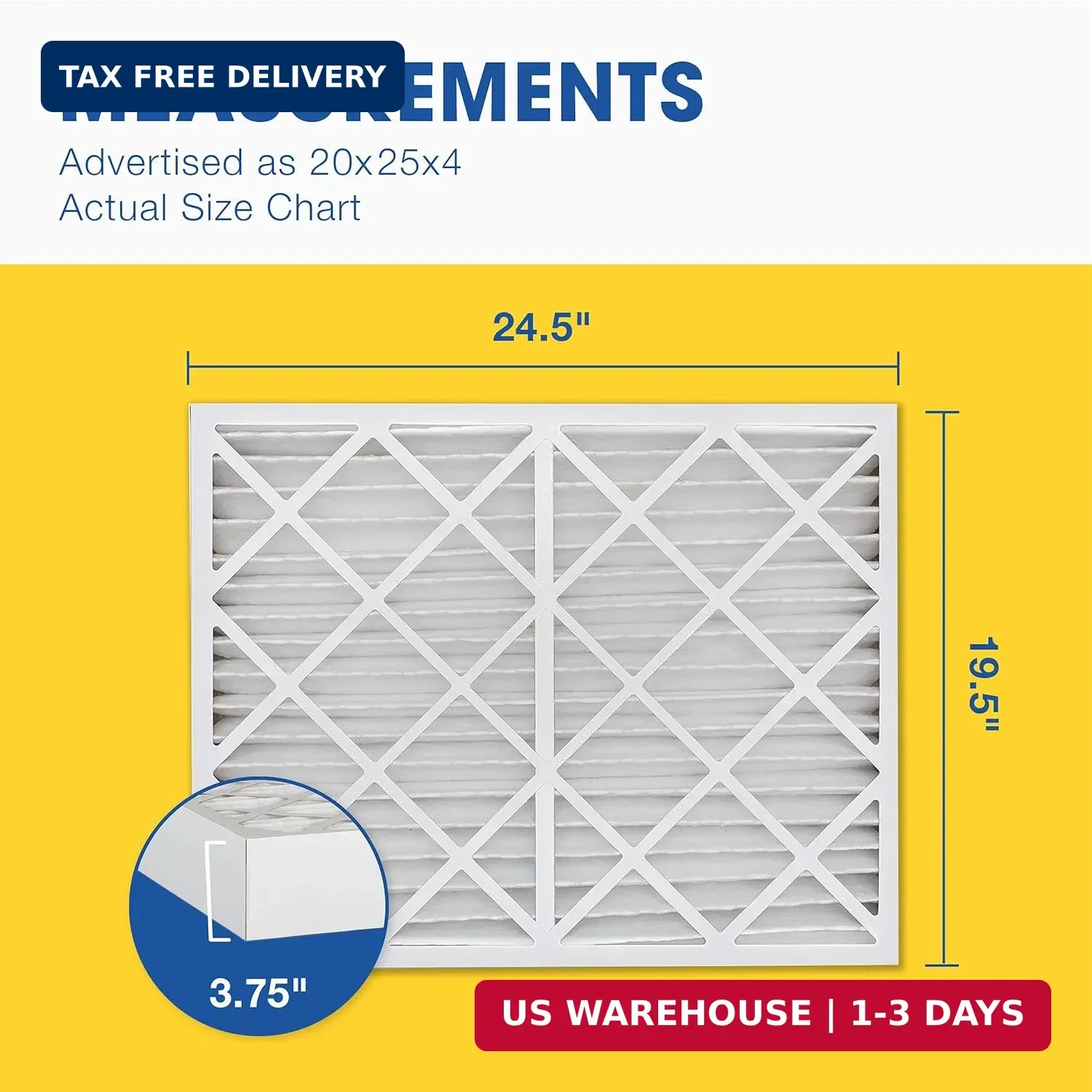 Aerostar 20x25x4 MERV 8 Air Filter, 6 Count, ACTUAL SIZE (19.50 x 24.50 x 3.75)
