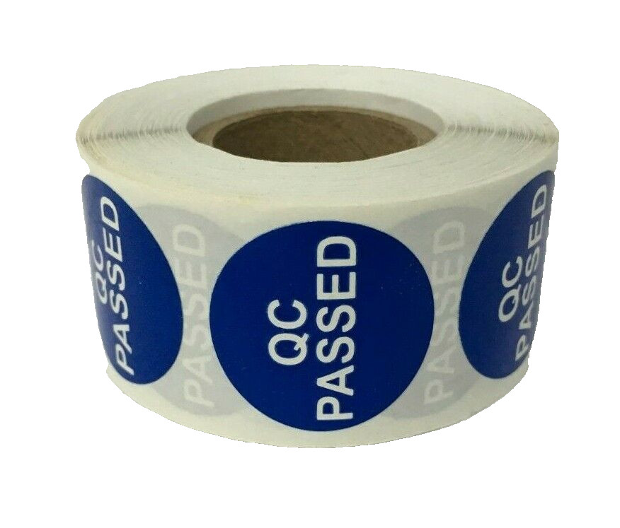 QC Passed – Inventory Control Stickers (1″ Round, Blue) Self-Adhesive 500 Labels