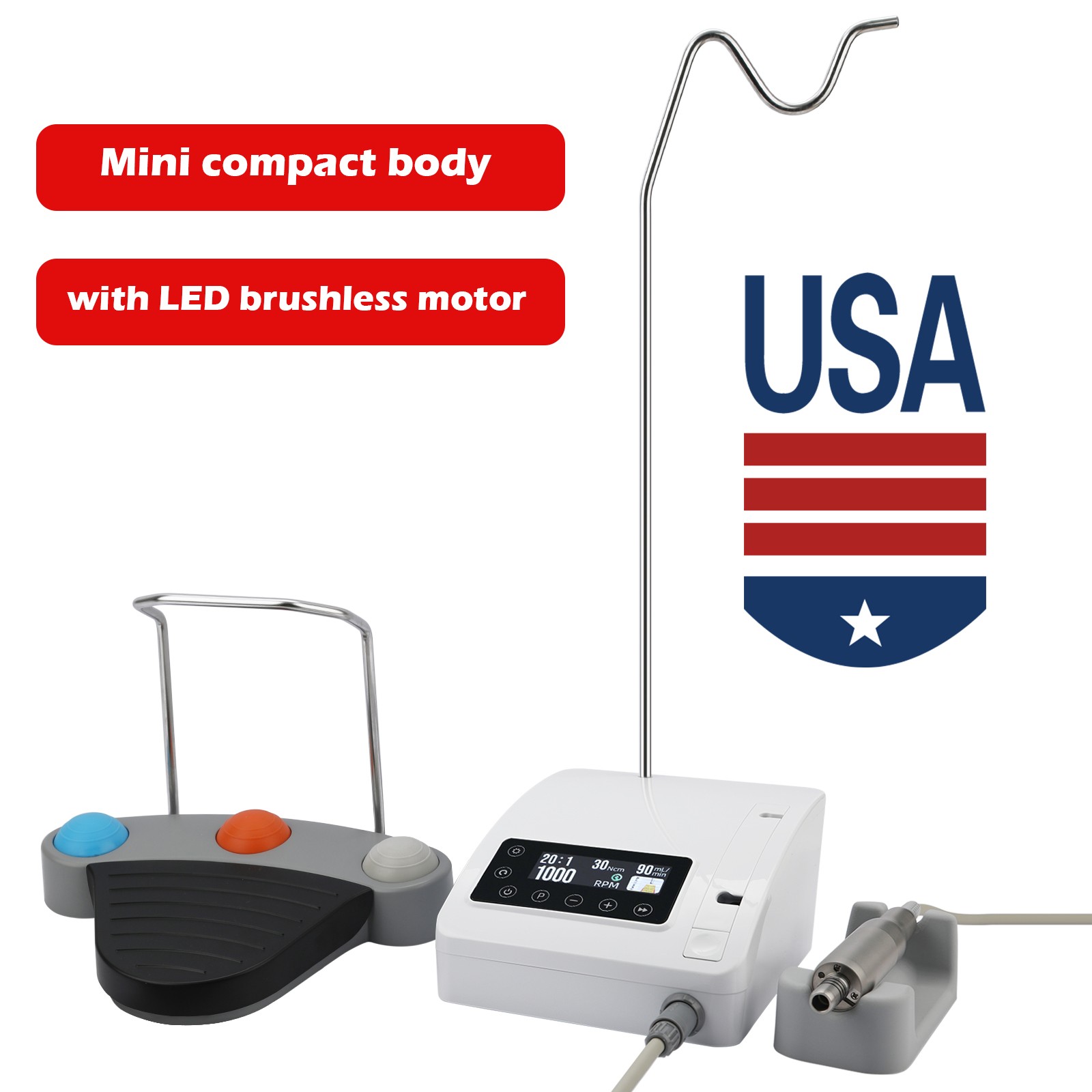 Mini Dental Brushless Implant Motor System 20:1 LED Contra Angle Handpiece