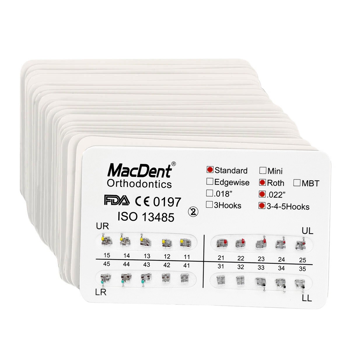MacDent Dental Orthodontic Brackets Braces Standard Roth.022 Hooks 3-4-5 FDA