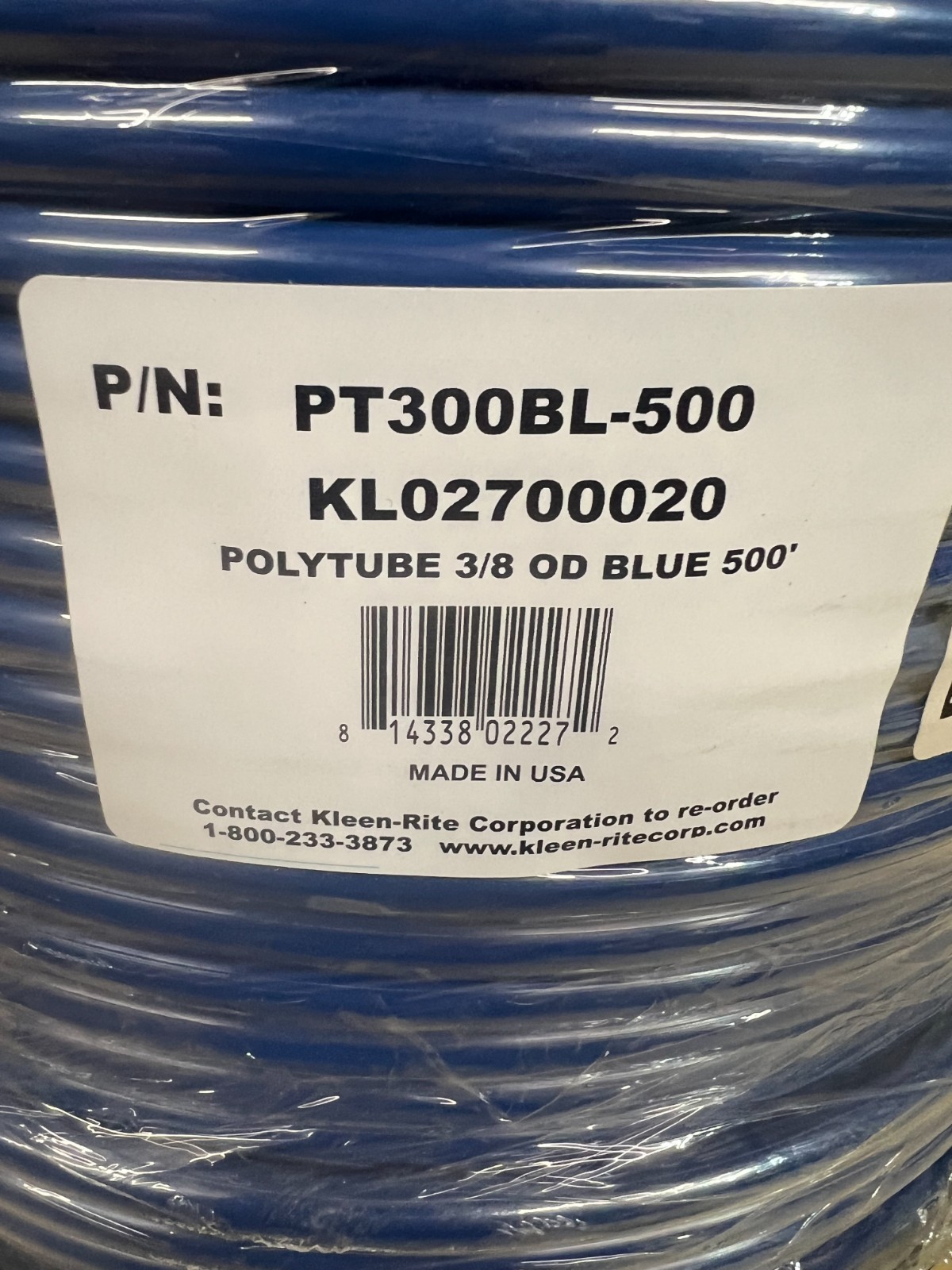 500′ Polytube 3/8″ PT300BL-500 LLDPE Tubing 120 PSI Blue FDA Approved Material