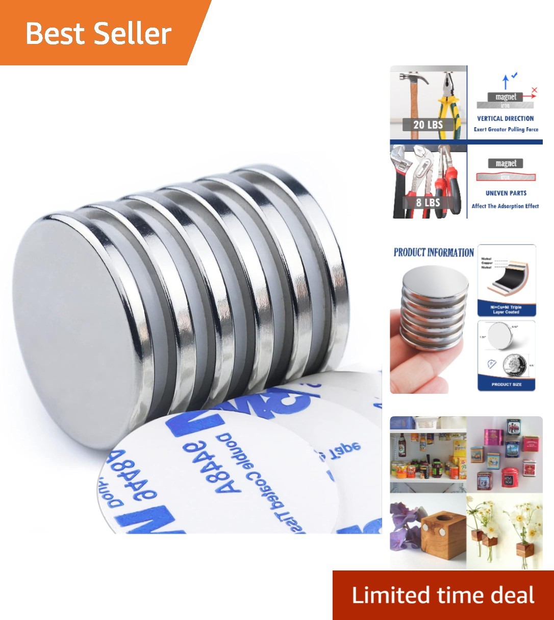 Versatile 6 Pack of 1.26″ Round Neodymium Magnets with Strong Adhesive