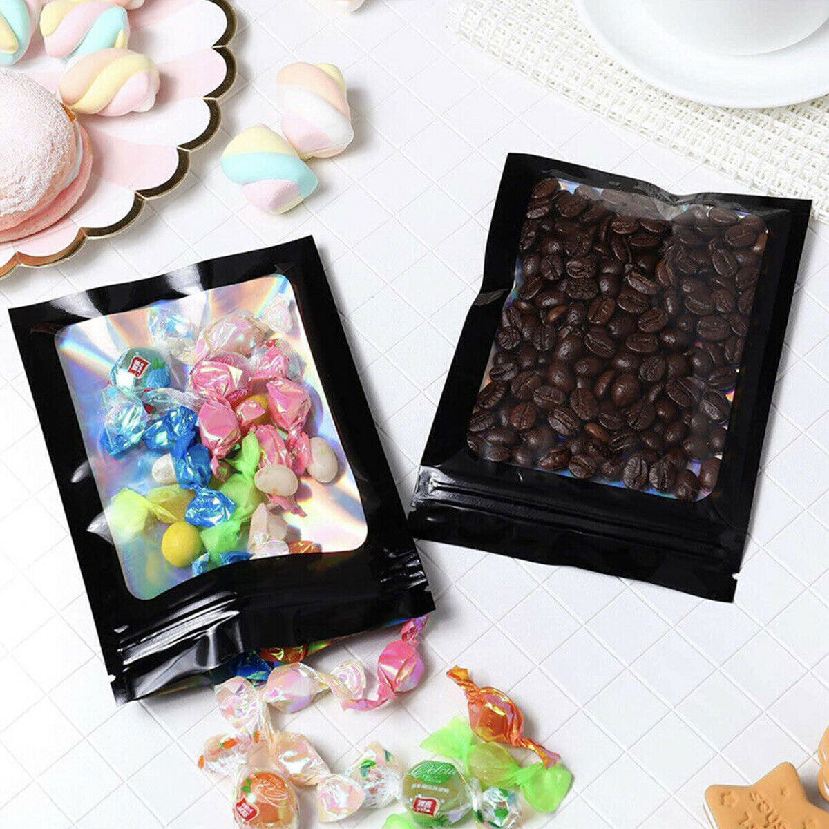 Holographic Mylar Bags Smell Proof Food Storage Zip Seal Foil Pouch Candy Bag